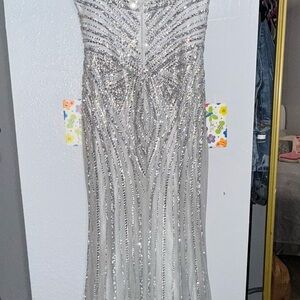 Silver Sequin Embellished Sleeveless Gown